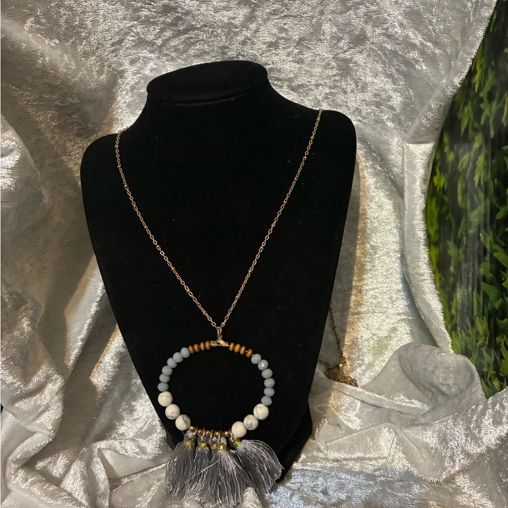 Elegant Beaded Necklace with Tassel with W Hang Tag